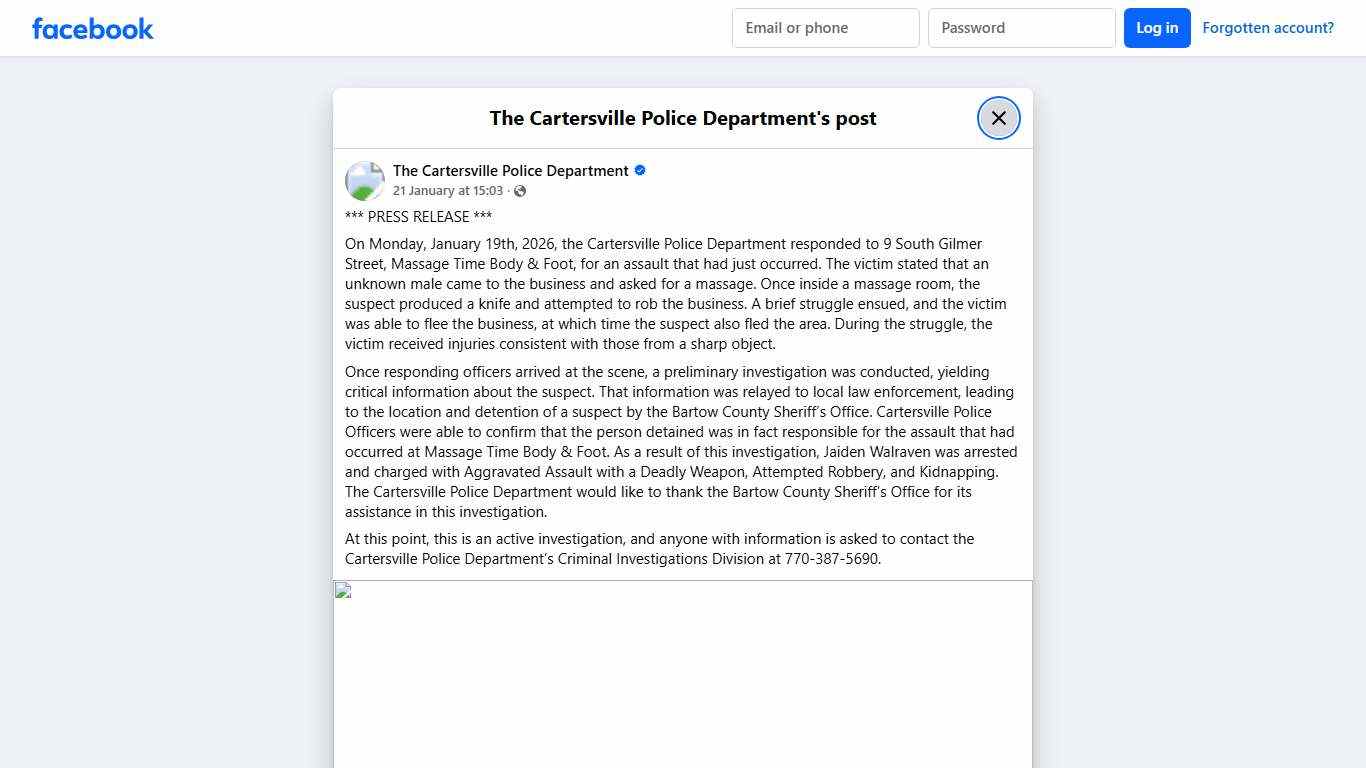 *** PRESS RELEASE ***... - The Cartersville Police Department Facebook