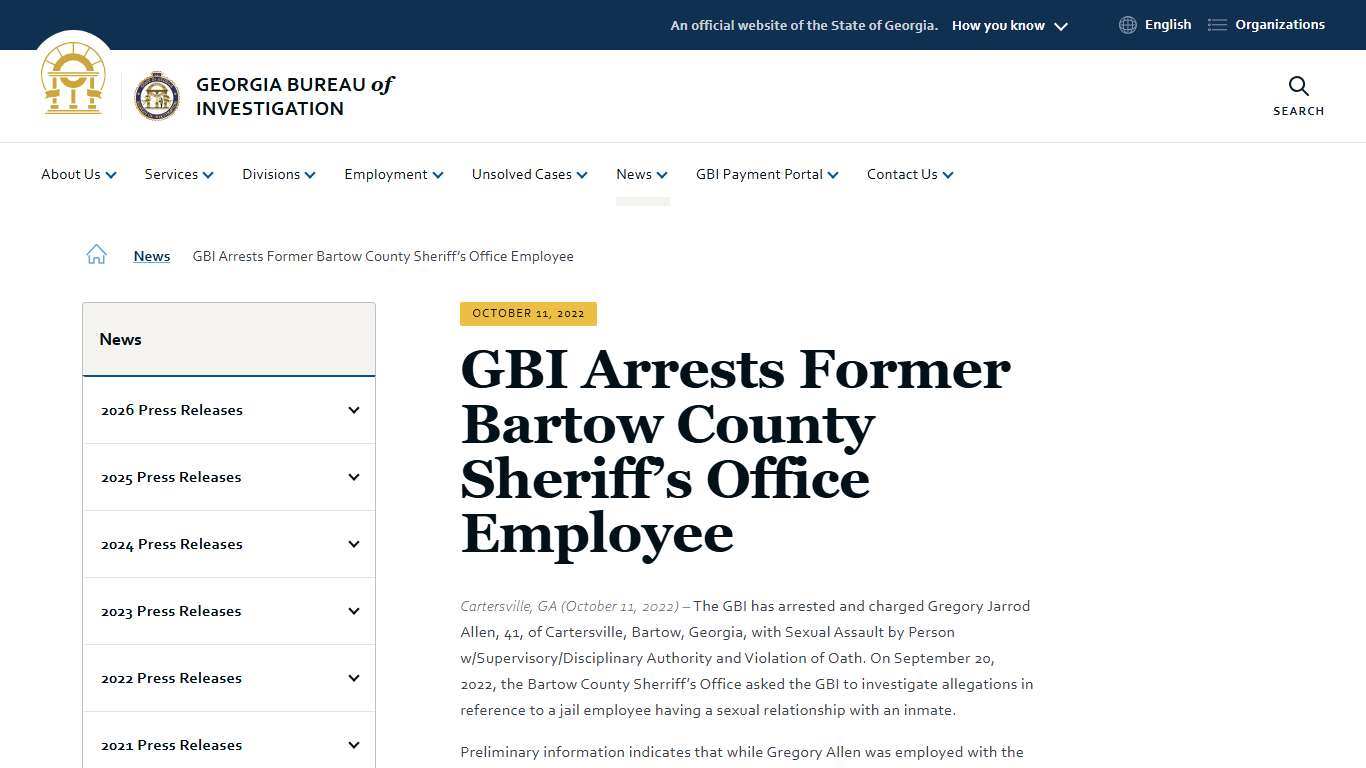 GBI Arrests Former Bartow County Sheriff’s Office Employee Georgia Bureau of Investigation